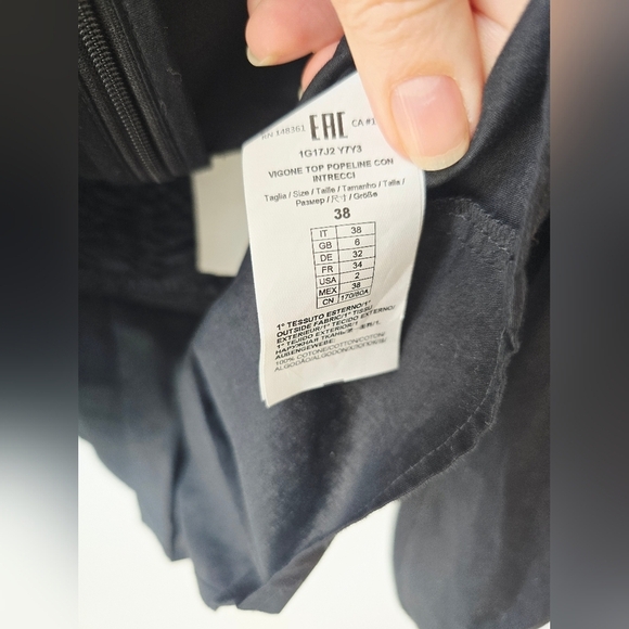 PINKO CROP Black Peplum Top Puffed Sleeve Darts Woven Square Size 2 170/80A - Picture 11 of 12